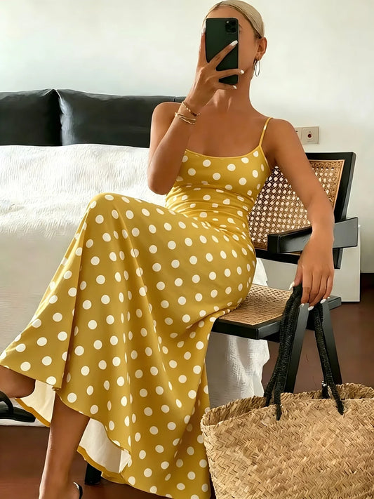 Riviera Dress - Elegant Polka Dot Maxi Dress