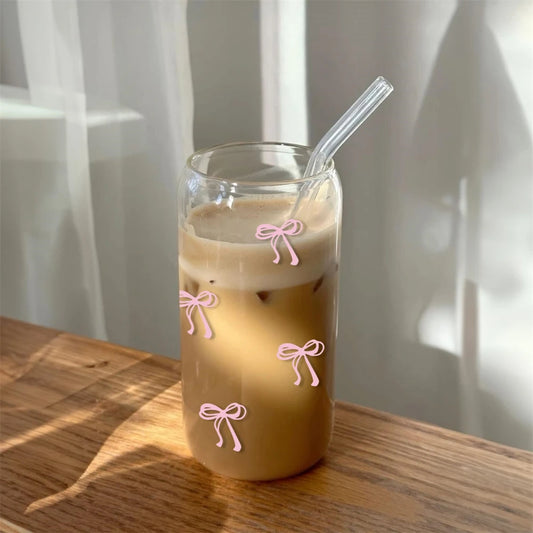Rosalie Tumbler – Glass with Straw & Pink Bow