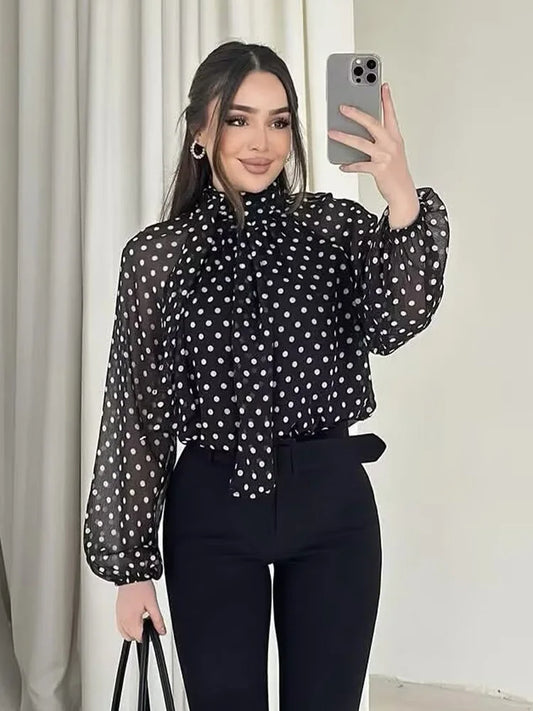 Riviera Blouse - Elegant Polka Dot Blouse
