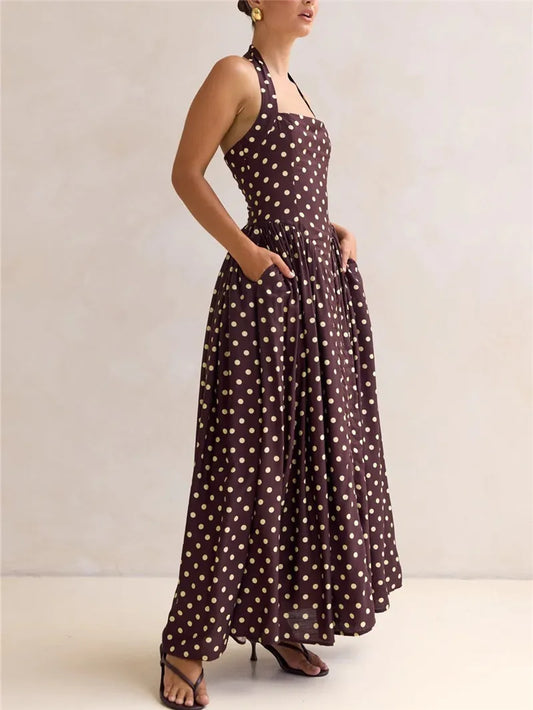 Riviera Dress - Polka Dot Backless Maxi Dress