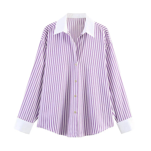 Rosalie Shirt – Pink Striped Shirt with Contrast Cuffs