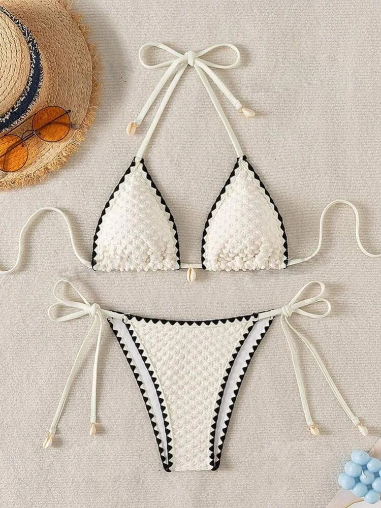 Bikini Coquillage 2 pièces blanc avec coquillages pour femme