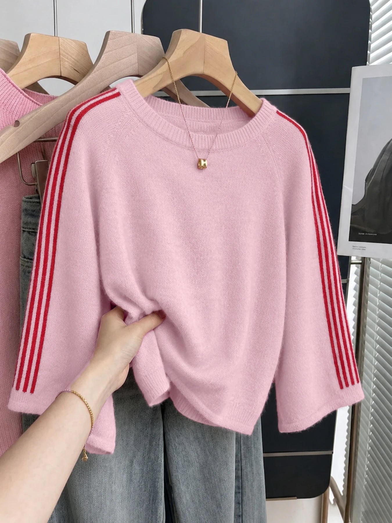 Pull Élise – Rayures Rose Vintage