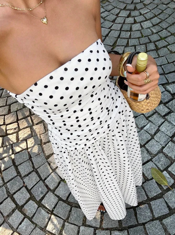 Robe Léonie – Robe Longue Bustier à Pois