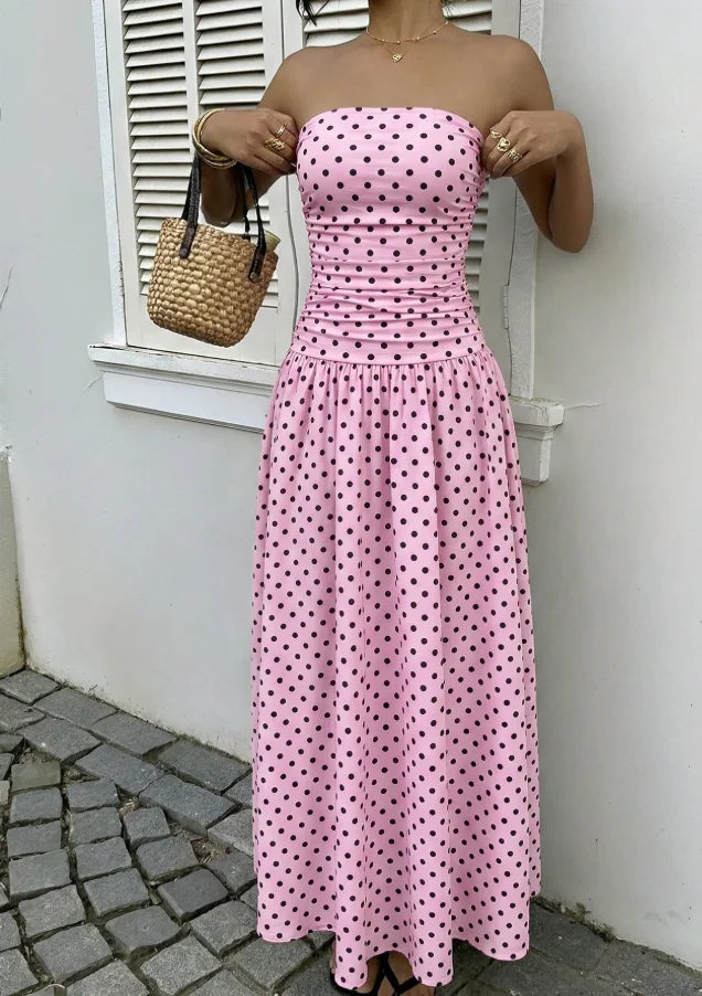 Robe Léonie – Robe Longue Bustier à Pois