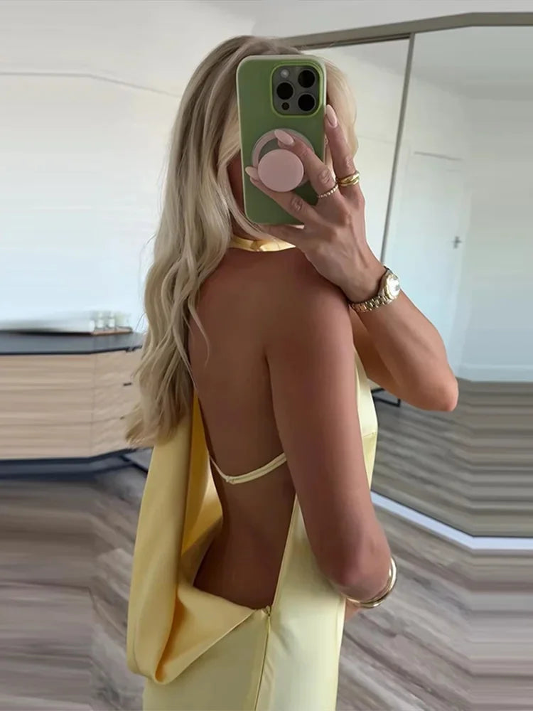 Robe Céleste – Robe Longue Satinée Dos Nu