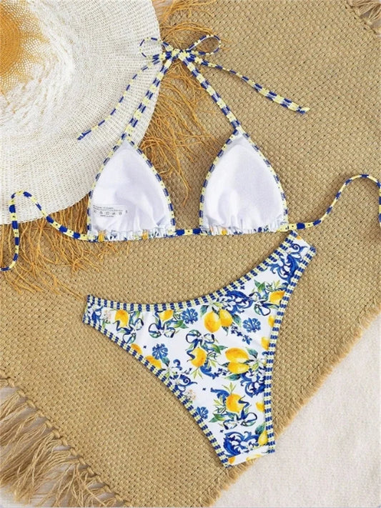 Capri Bikini – High-Waisted Lemon Print Bikini