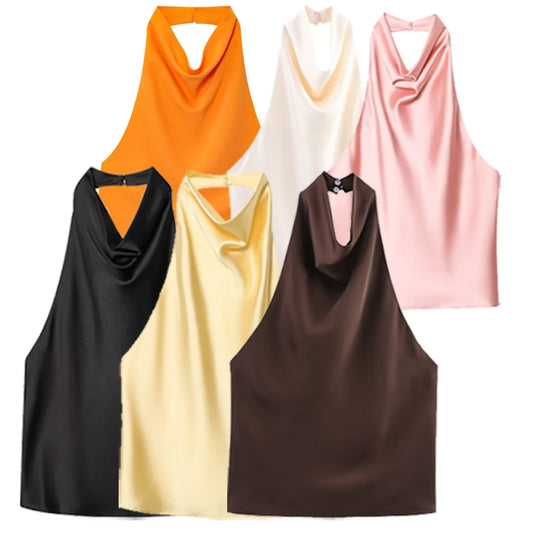 Solena Top - Backless Satin Top