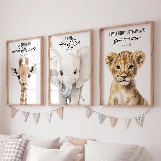 Savanah Posters - Set of 3 Watercolor Safari Posters for Children's Rooms