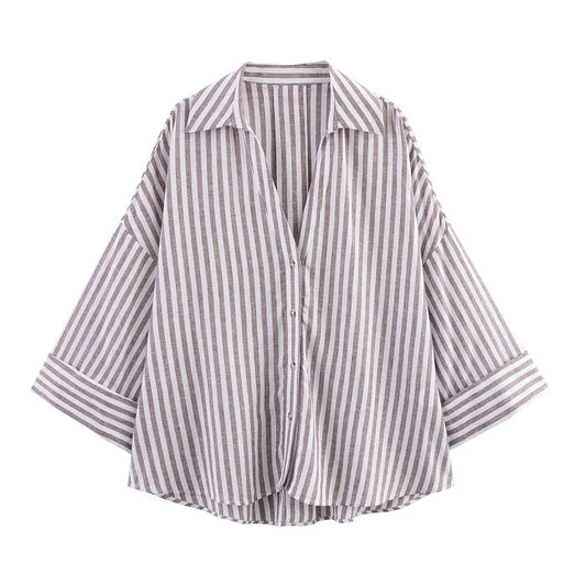 Elise Shirt - Oversized Striped Shirt with Full Sleeves