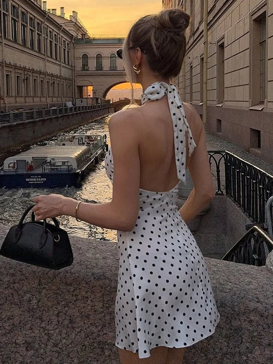 Riviera Dress – Polka Dot Backless Mini Dress