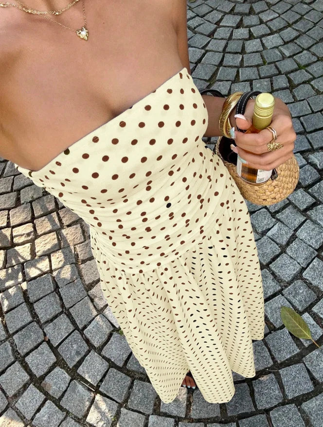 Robe Léonie – Robe Longue Bustier à Pois