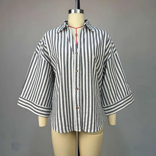 Maëlle Shirt – Striped Blouse with Contrasting Panels