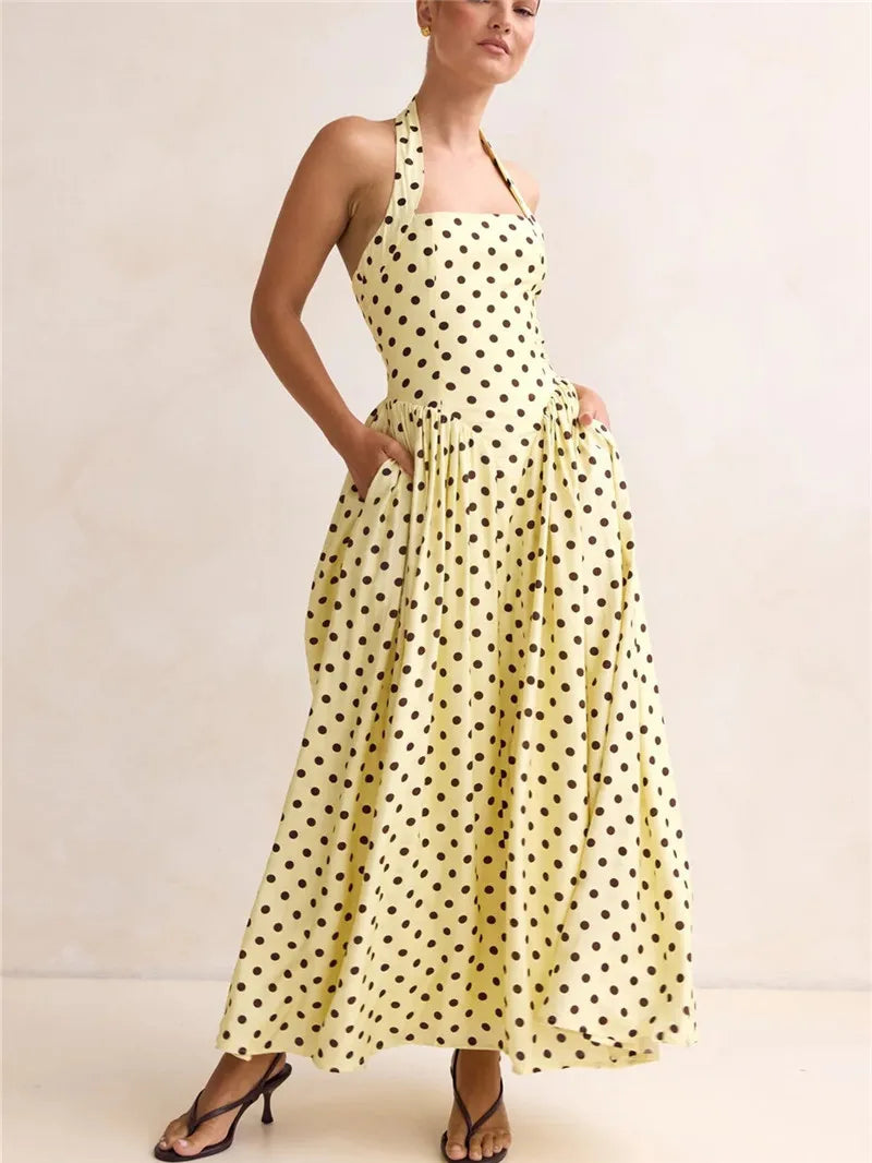 Robe Riviera – Robe Longue Dos Nu à Pois