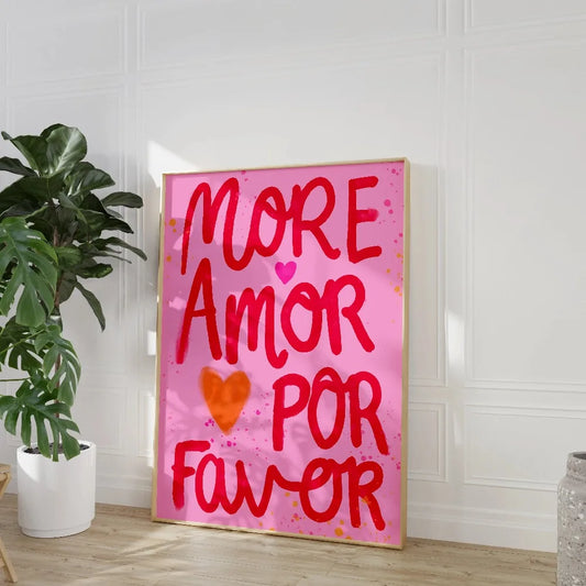 Amora Poster – "More Amor Por Favor" Quote Canvas Print