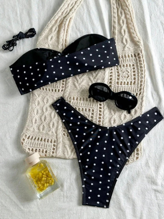 Beaded Bikini – Polka Dot Bandeau Bikini & Gold Ring