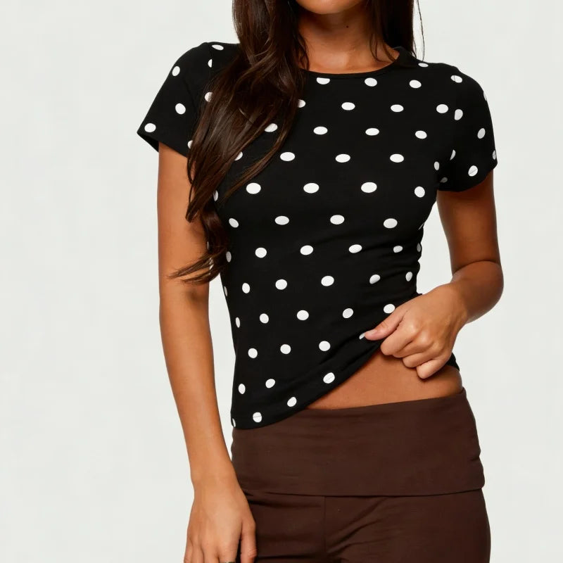 Baby Tee Riviera – T-Shirt Ajusté à Pois