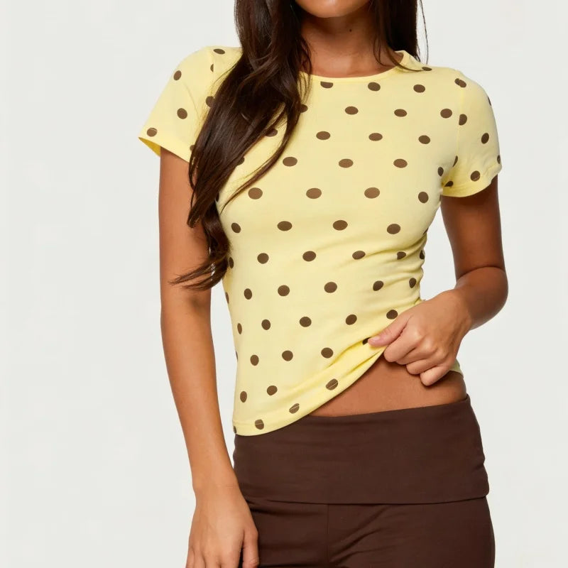 Baby Tee Riviera – T-Shirt Ajusté à Pois