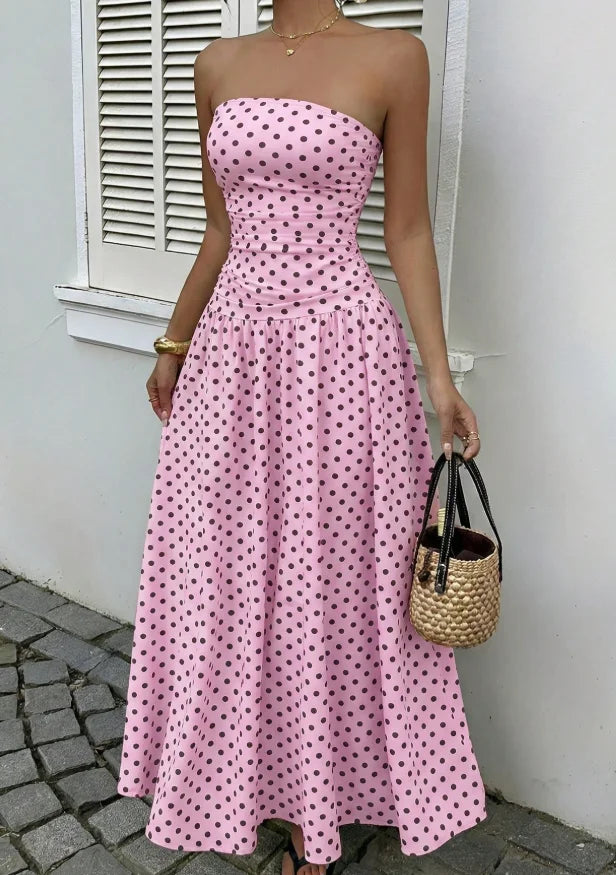 Robe Léonie – Robe Longue Bustier à Pois
