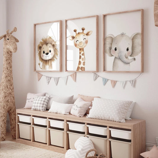 Lot de 3 affiches Savanah safari aquarelle pour chambre d'enfant