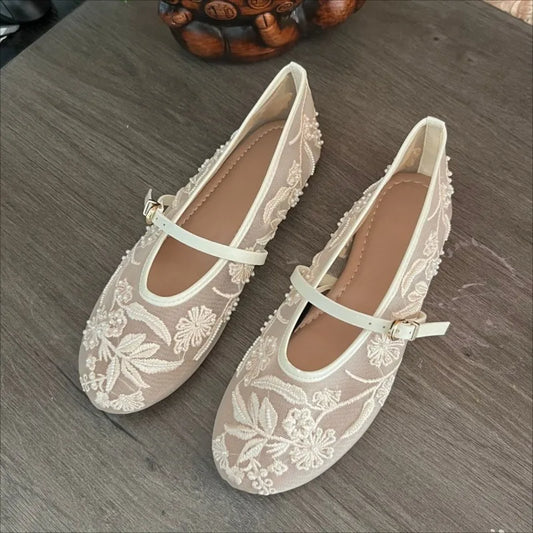 Ballerines Naïa fleuries en maille pour femme