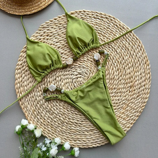 Bikini Jade triangle vert émeraude pour femme