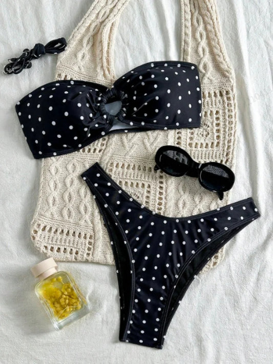 Bikini Perline bandeau à pois avec anneau doré