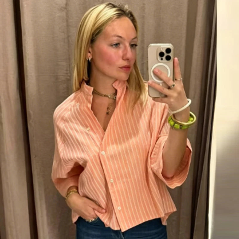 Chemise Inès rayée à boutonnage asymétrique pour femme