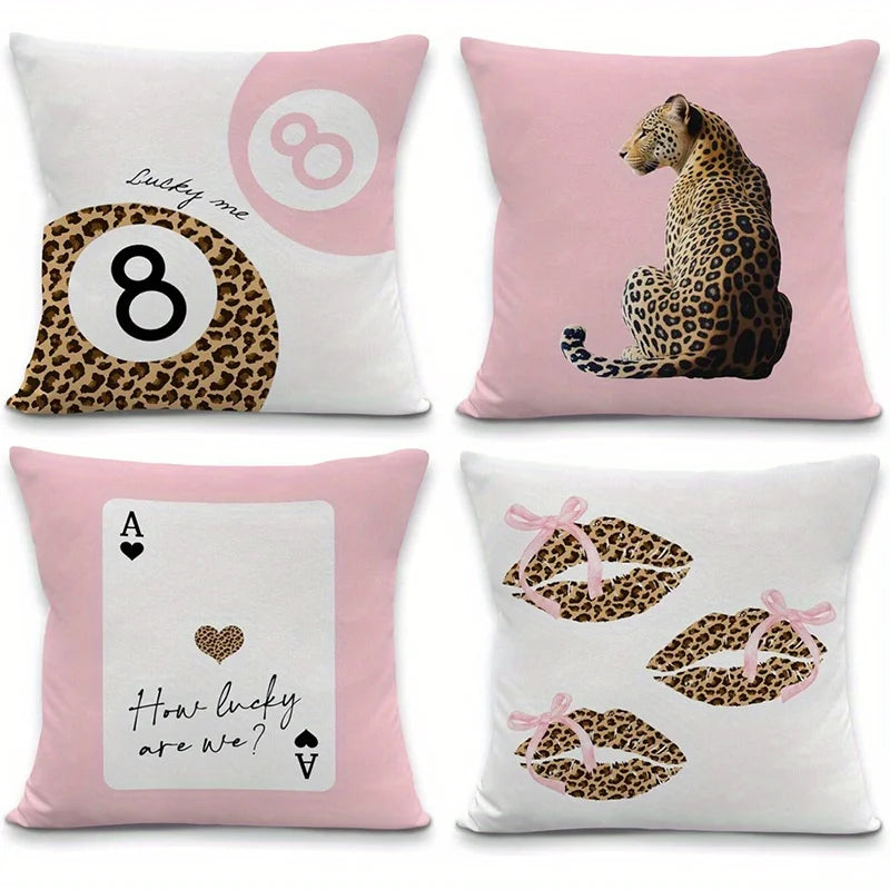 Housse Safari pour coussin motif léopard et cartes
