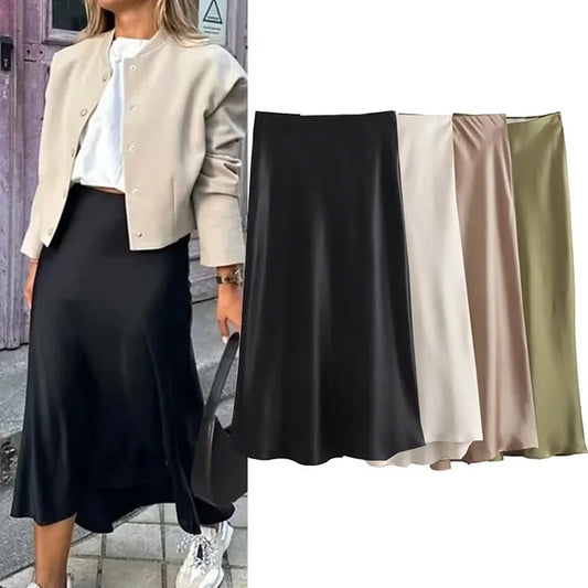 Jupe Althéa midi satinée pour femme