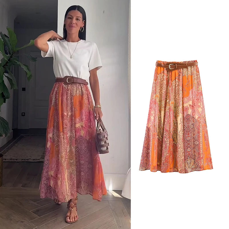 Jupe Rosalie midi bohème imprimée pour femme