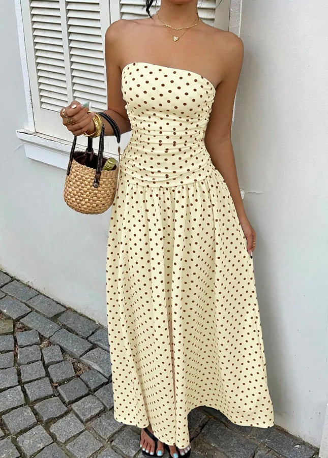 Robe Léonie longue bustier à pois pour femme