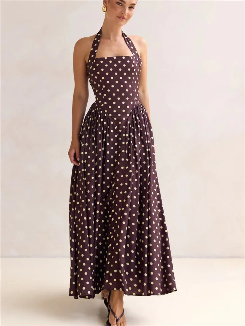 Robe Riviera longue dos nu à pois pour femme