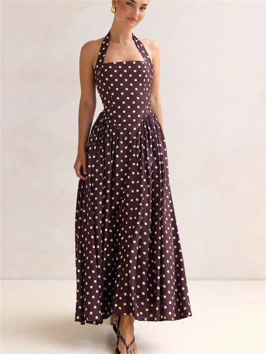Robe Riviera longue dos nu à pois pour femme