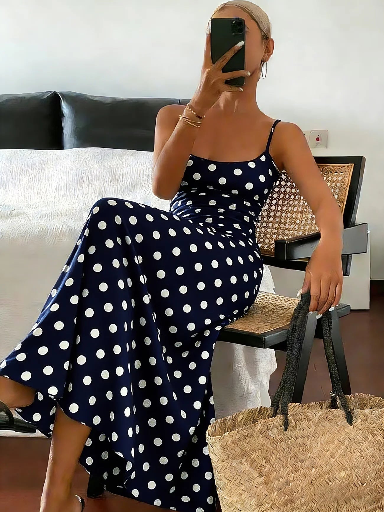 Robe Riviera longue à pois élégante pour femme