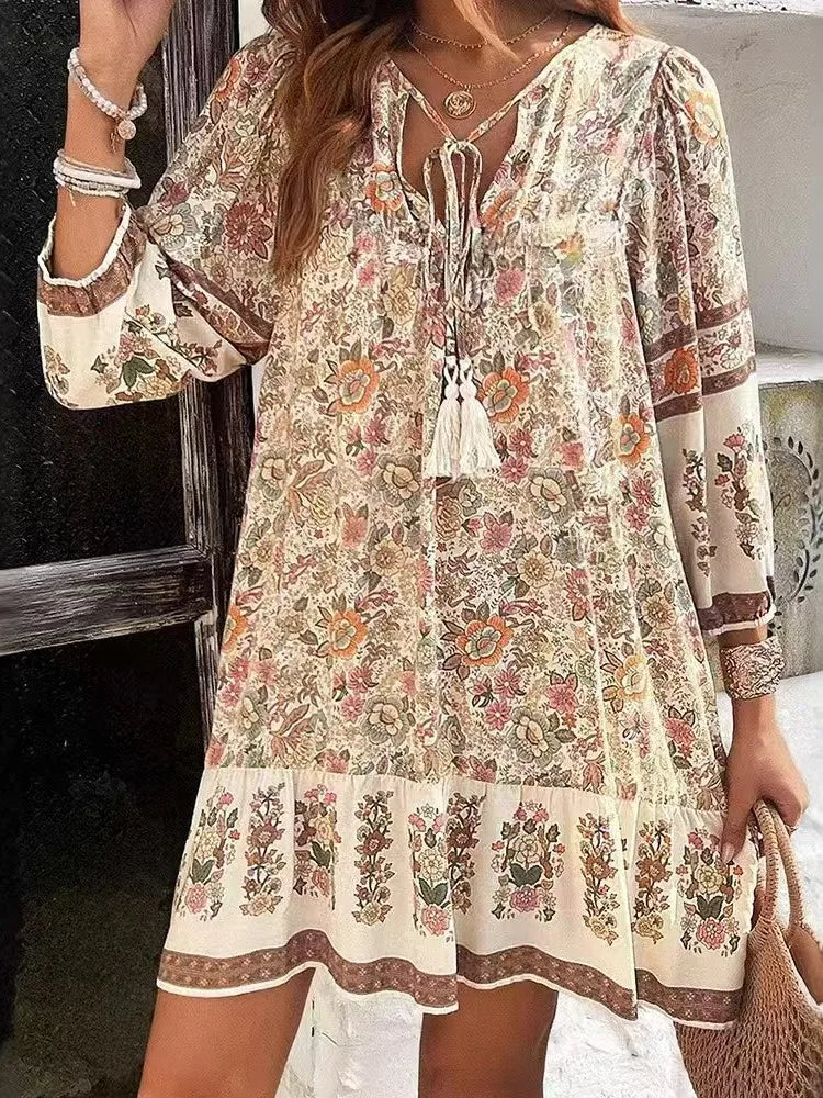 Robe Rosalie bohème à manches longues pour femme