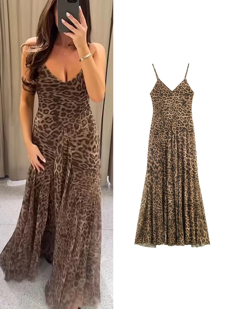 Robe Safari longue léopard pour femme