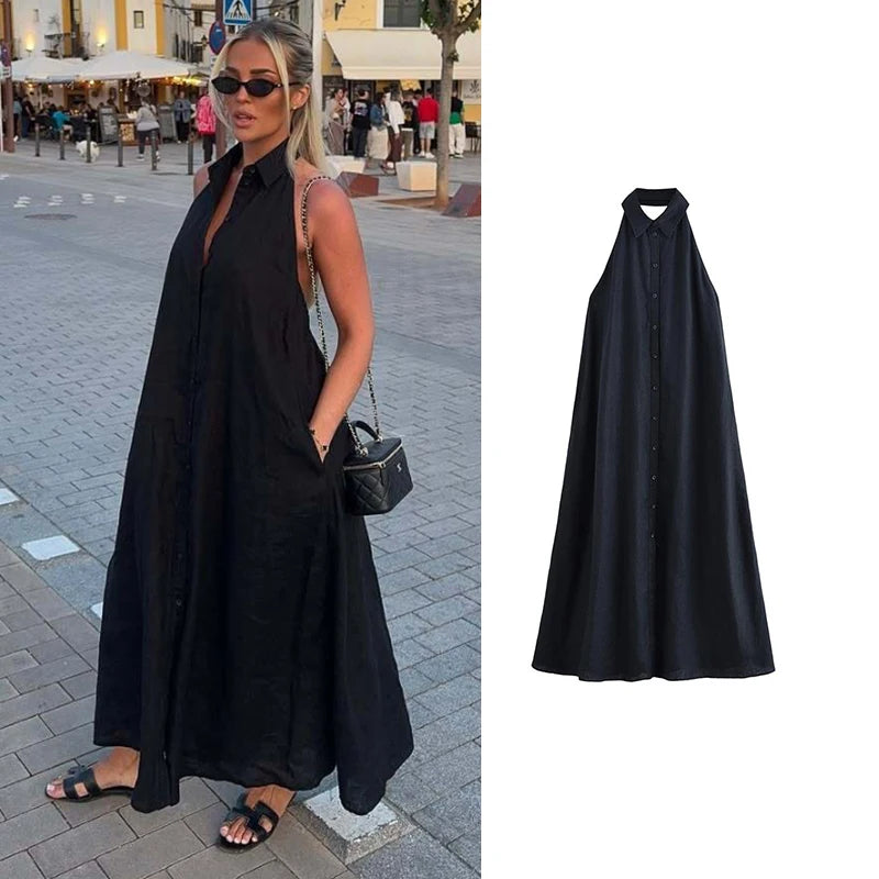 Robe Soléna midi élégante dos nu pour femme