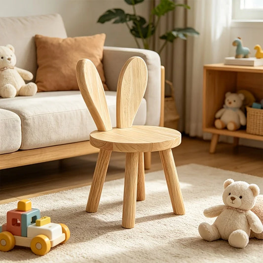 Tabouret Léo en bois avec oreilles de lapin pour enfant